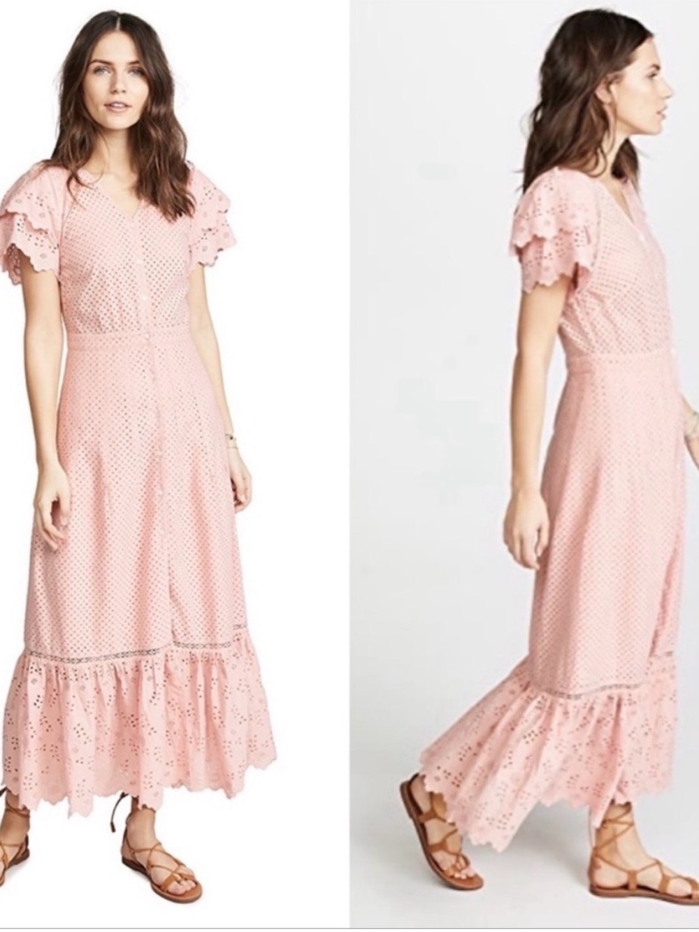 LoveShackFancy Pink Eyelet Maxi Dress - Picture 1 of 6